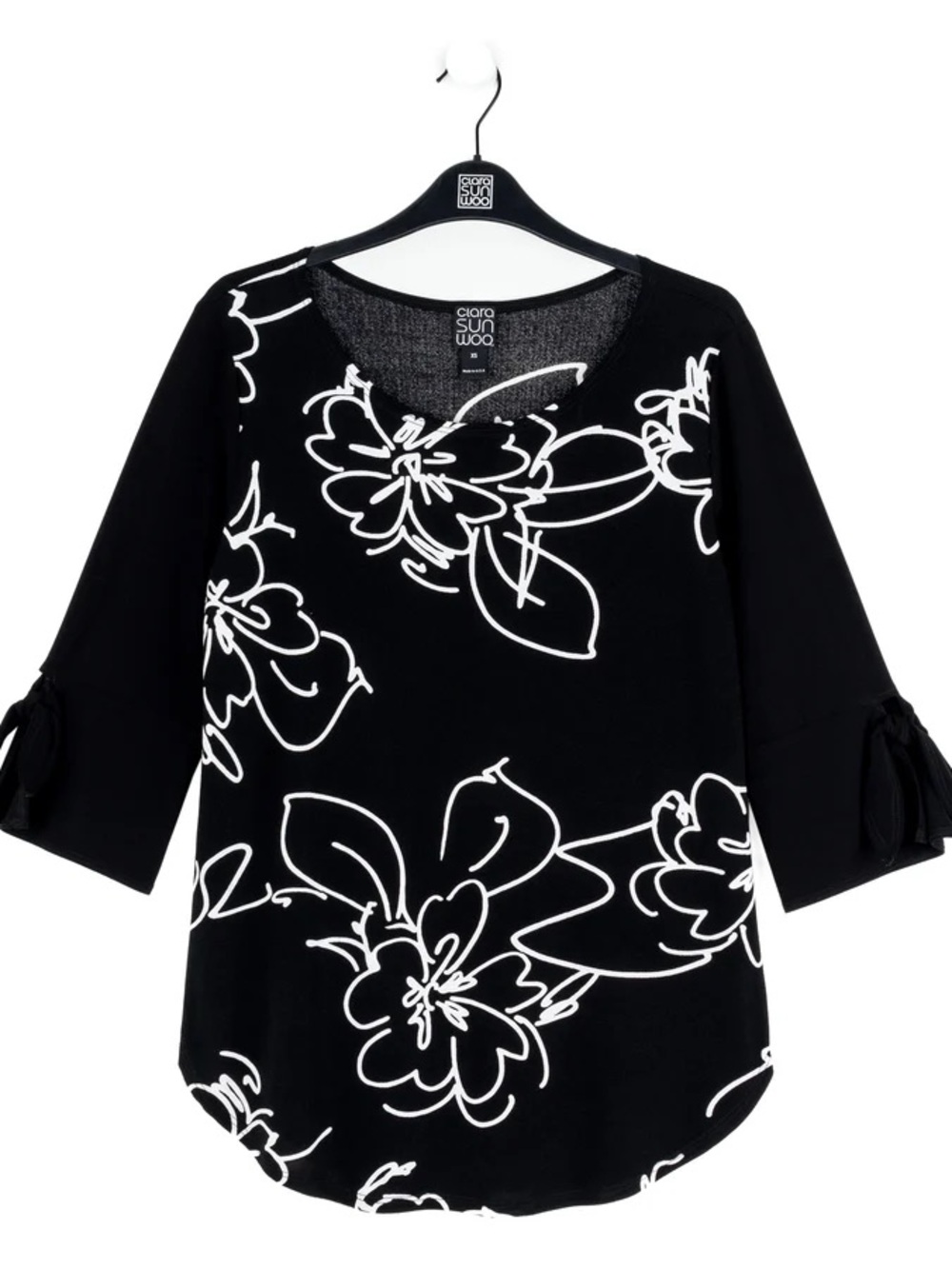 NWT Clara Sunwoo Crepe Knit Tie Cuff Curved Hem Blossom Sketch XL